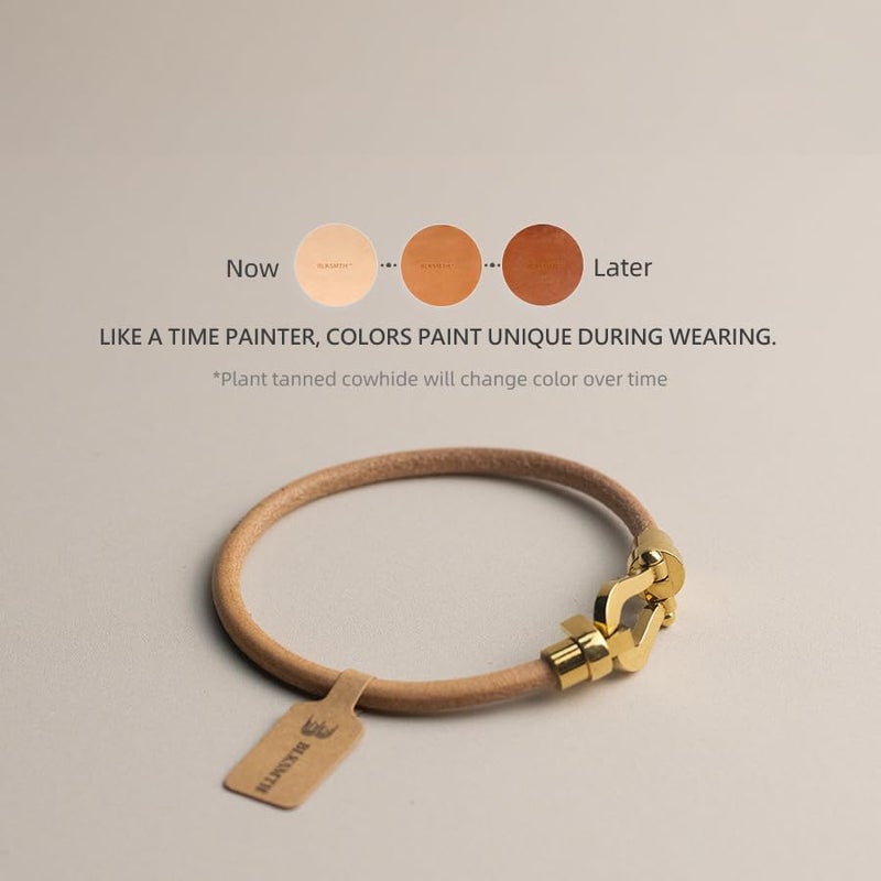 BLKSMITH Leather Bracelet with Gold-Plated Horseshoe Clasp, Color-Changing Natural Cowhide - Image 2